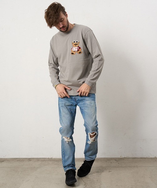 STUD MUFFIN(スタッドマフィン)の「mlt5687- 5.6ozコットン天竺 カートべアシークインパッチワークLS Tシャツ(624-02901)(Tシャツ/カットソー・メンズ・ブラック/チャコールグレー/ブルー/ホワイト・2/3/4)」の10枚目の写真