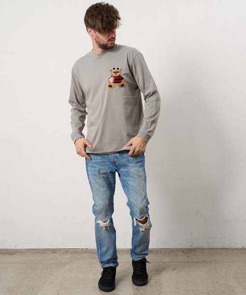 STUD MUFFIN(スタッドマフィン)の「mlt5687- 5.6ozコットン天竺 カートべアシークインパッチワークLS Tシャツ(624-02901)(Tシャツ/カットソー・メンズ・ブラック/チャコールグレー/ブルー/ホワイト・2/3/4)」の11枚目の写真