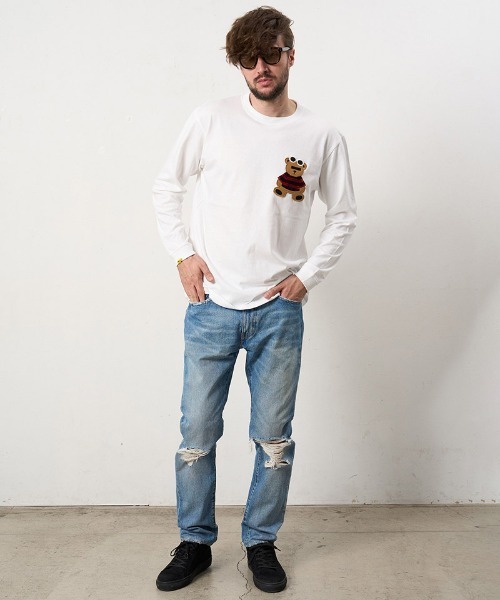 STUD MUFFIN(スタッドマフィン)の「mlt5687- 5.6ozコットン天竺 カートべアシークインパッチワークLS Tシャツ(624-02901)(Tシャツ/カットソー・メンズ・ブラック/チャコールグレー/ブルー/ホワイト・2/3/4)」の14枚目の写真