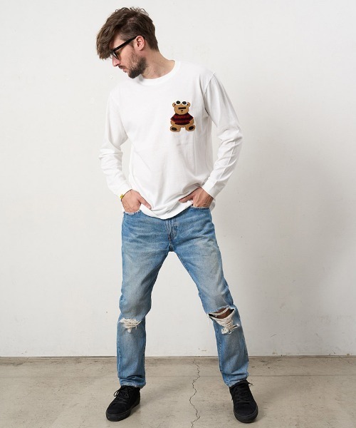 STUD MUFFIN(スタッドマフィン)の「mlt5687- 5.6ozコットン天竺 カートべアシークインパッチワークLS Tシャツ(624-02901)(Tシャツ/カットソー・メンズ・ブラック/チャコールグレー/ブルー/ホワイト・2/3/4)」の5枚目の写真