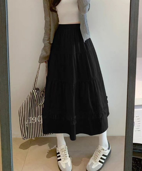 MAISON DE THERESE(メゾン ド テレーズ)の「フリルティアード ボリューム ロングスカート(スカート・レディース・ホワイト/ブラック・M)」の6枚目の写真