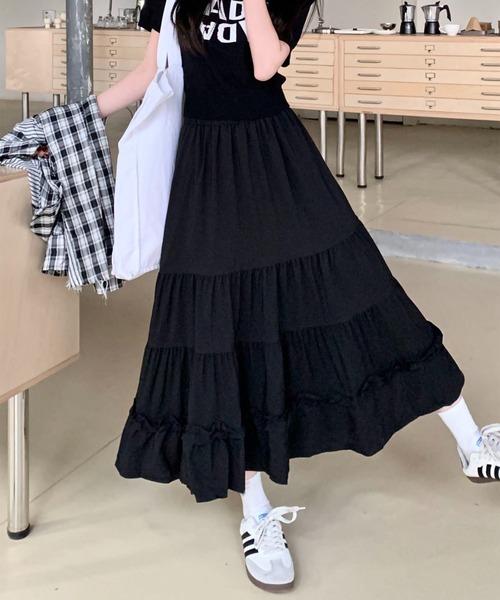 MAISON DE THERESE(メゾン ド テレーズ)の「フリルティアード ボリューム ロングスカート(スカート・レディース・ホワイト/ブラック・M)」の8枚目の写真