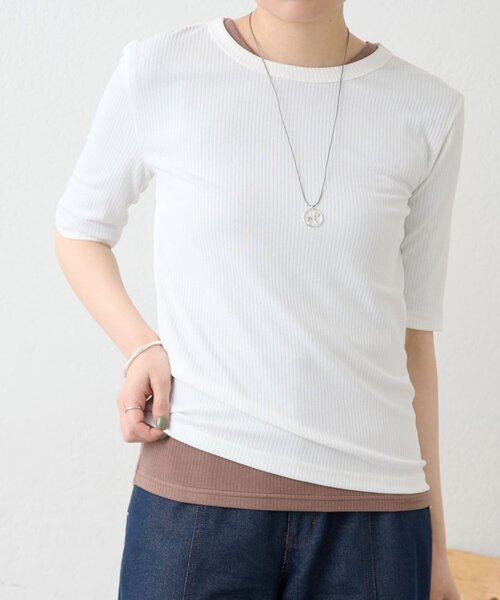 ear PAPILLONNER(イアパピヨネ)の「セットリブTシャツ【SUM1 STYLE】(Tシャツ/カットソー・レディース・ホワイト/ブラック・FREE)」の2枚目の写真