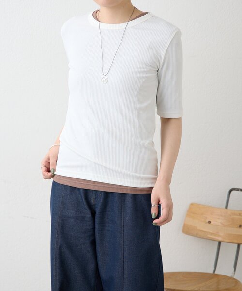 ear PAPILLONNER(イアパピヨネ)の「セットリブTシャツ【SUM1 STYLE】(Tシャツ/カットソー・レディース・ホワイト/ブラック・FREE)」の13枚目の写真