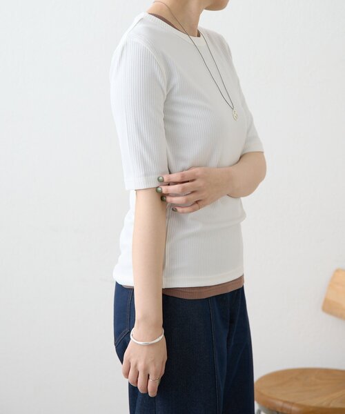 ear PAPILLONNER(イアパピヨネ)の「セットリブTシャツ【SUM1 STYLE】(Tシャツ/カットソー・レディース・ホワイト/ブラック・FREE)」の16枚目の写真