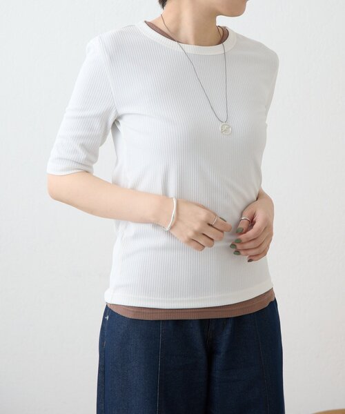 ear PAPILLONNER(イアパピヨネ)の「セットリブTシャツ【SUM1 STYLE】(Tシャツ/カットソー・レディース・ホワイト/ブラック・FREE)」の17枚目の写真