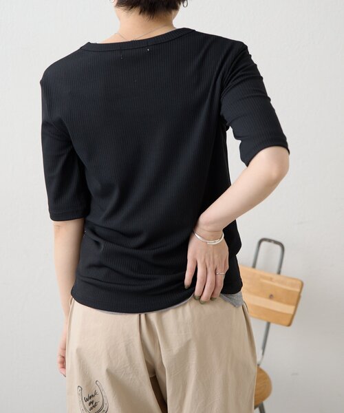 ear PAPILLONNER(イアパピヨネ)の「セットリブTシャツ【SUM1 STYLE】(Tシャツ/カットソー・レディース・ホワイト/ブラック・FREE)」の3枚目の写真