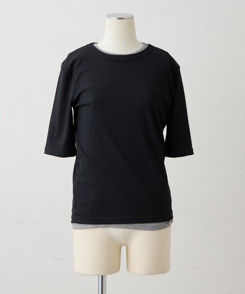 ear PAPILLONNER(イアパピヨネ)の「セットリブTシャツ【SUM1 STYLE】(Tシャツ/カットソー・レディース・ホワイト/ブラック・FREE)」の9枚目の写真