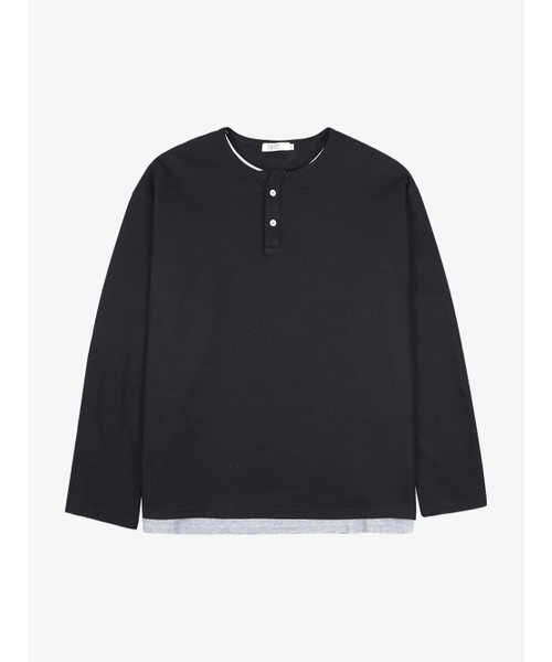 OWSA（オウサ）の「ヘンリーネックレイヤード長袖Tシャツ3カラー（Tシャツ/カットソー・メンズ・グレー/ブラック/ブラウン・LARGE/MEDIUM）」の8枚目の写真
