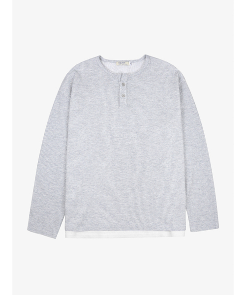 OWSA（オウサ）の「ヘンリーネックレイヤード長袖Tシャツ3カラー（Tシャツ/カットソー・メンズ・グレー/ブラック/ブラウン・LARGE/MEDIUM）」の9枚目の写真