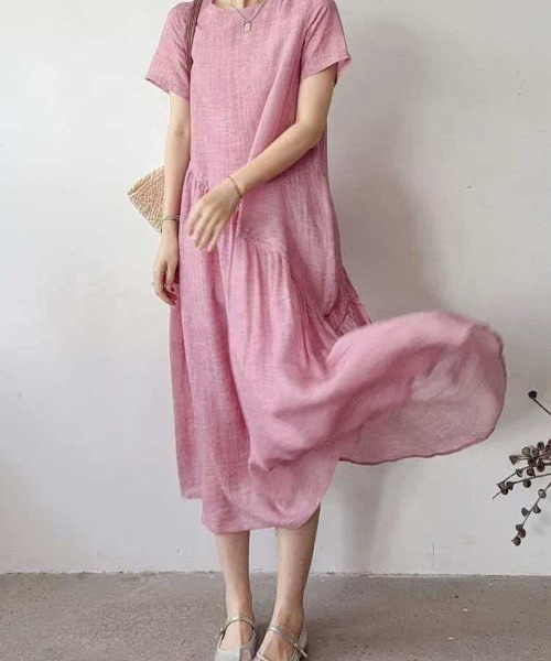 LUCPY(ラクピー)の「ナチュラルコットン風ティアードワンピース(ワンピース・レディース・ピンク/ホワイト・XX-LARGE/X-LARGE/LARGE/MEDIUM)」の3枚目の写真