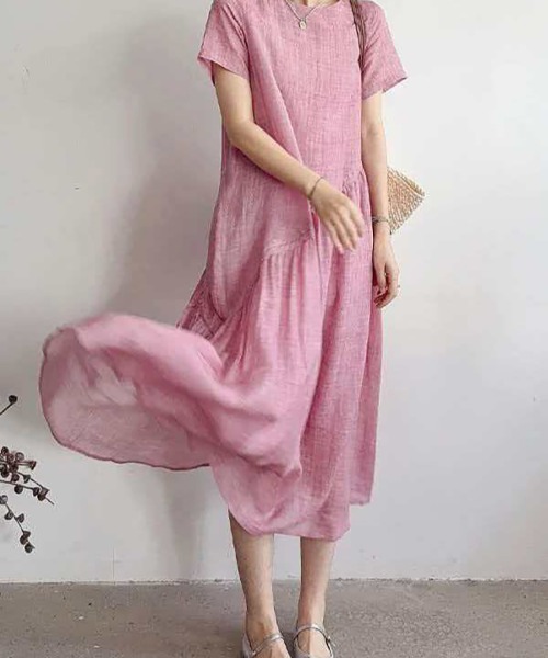 LUCPY(ラクピー)の「ナチュラルコットン風ティアードワンピース(ワンピース・レディース・ピンク/ホワイト・XX-LARGE/X-LARGE/LARGE/MEDIUM)」の4枚目の写真