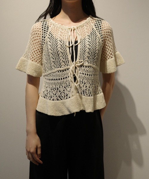 CLANE W FACE RIBBON CROCHET KNIT TOPS（ニット/セーター）｜CLANE