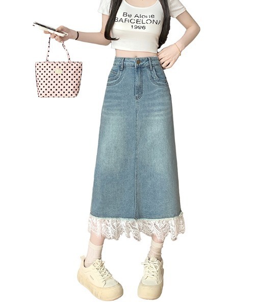 CHUL（チュル）の「レース切替デニムナローロングスカート（スカート・レディース・ブルー・X-LARGE/LARGE/MEDIUM/SMALL）」の4枚目の写真