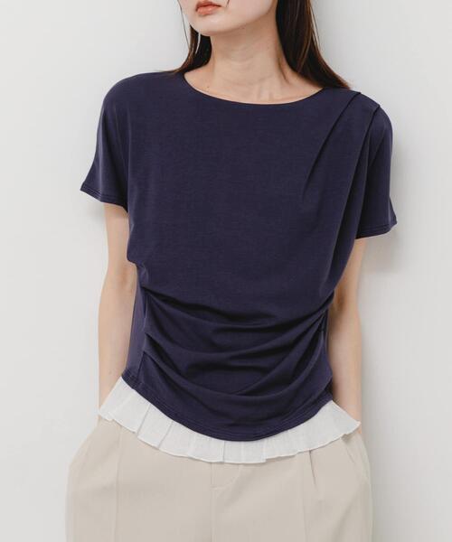 SENSE OF PLACE by URBAN RESEARCH（センスオブプレイスバイアーバンリサーチ）の「フリルドレープトップ（Tシャツ/カットソー・レディース・ブラック/ホワイト系その他/ネイビー・ONE）」の3枚目の写真