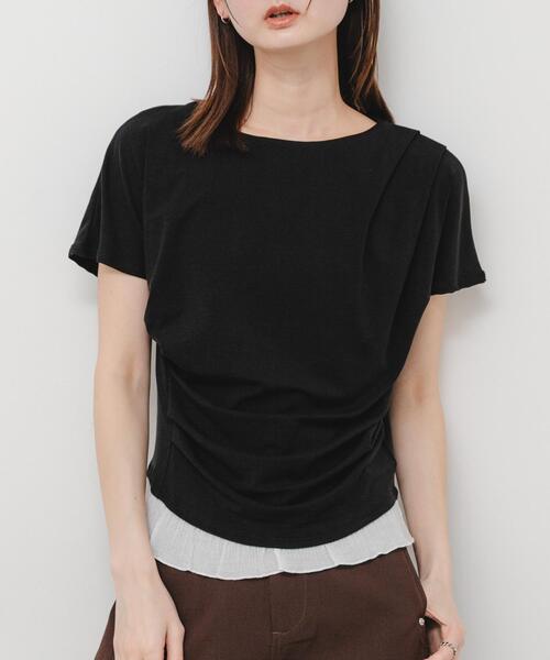 SENSE OF PLACE by URBAN RESEARCH（センスオブプレイスバイアーバンリサーチ）の「フリルドレープトップ（Tシャツ/カットソー・レディース・ブラック/ホワイト系その他/ネイビー・ONE）」の2枚目の写真
