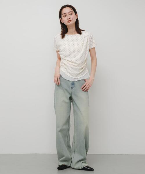 SENSE OF PLACE by URBAN RESEARCH（センスオブプレイスバイアーバンリサーチ）の「フリルドレープトップ（Tシャツ/カットソー・レディース・ブラック/ホワイト系その他/ネイビー・ONE）」の7枚目の写真