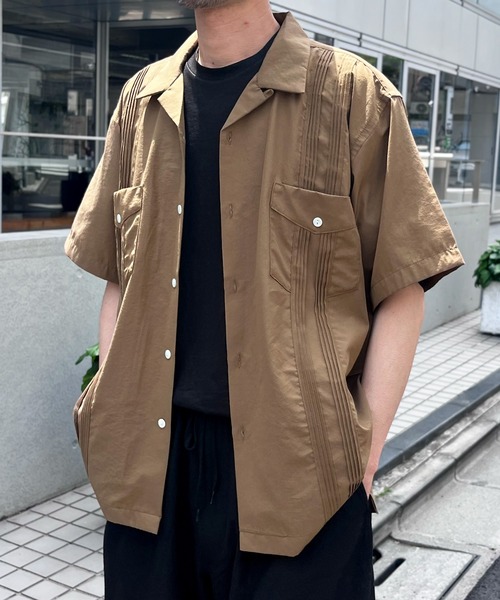 HOUSTON(ヒューストン)の「【HOUSTON】ヒューストン CUBA SHIRT キューバシャツ(Tシャツ/カットソー・メンズ・ブラウン/ホワイト/ブラック・XL/L/M)」の3枚目の写真