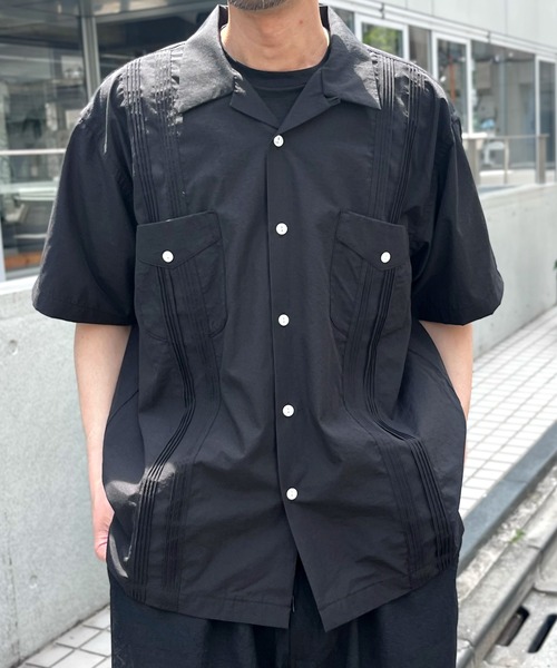 HOUSTON(ヒューストン)の「【HOUSTON】ヒューストン CUBA SHIRT キューバシャツ(Tシャツ/カットソー・メンズ・ブラウン/ホワイト/ブラック・XL/L/M)」の2枚目の写真