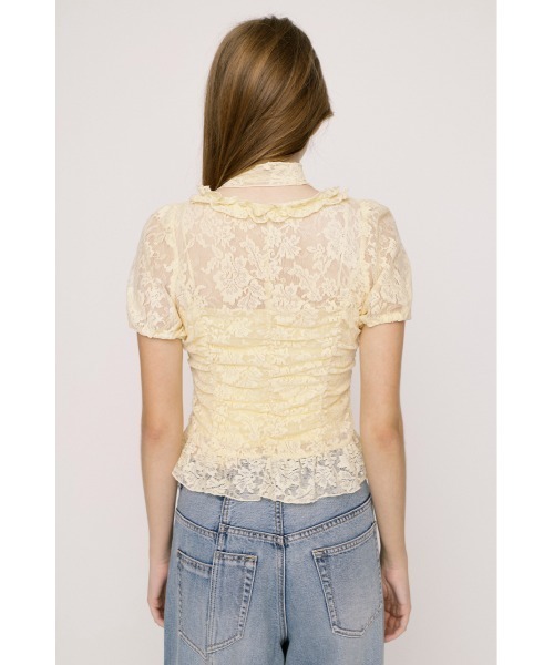 SLY(スライ)の「FRILL LACE ZIP UP TOPS フリルレースジップアップトップス 夏服(シャツ/ブラウス・レディース・ブラウン/ライトグリーン/ブラック/アイボリー・FREE)」の5枚目の写真
