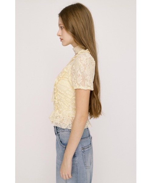 SLY(スライ)の「FRILL LACE ZIP UP TOPS フリルレースジップアップトップス 夏服(シャツ/ブラウス・レディース・ブラウン/ライトグリーン/ブラック/アイボリー・FREE)」の6枚目の写真