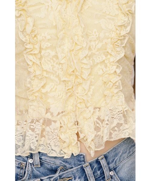 SLY(スライ)の「FRILL LACE ZIP UP TOPS フリルレースジップアップトップス 夏服(シャツ/ブラウス・レディース・ブラウン/ライトグリーン/ブラック/アイボリー・FREE)」の9枚目の写真