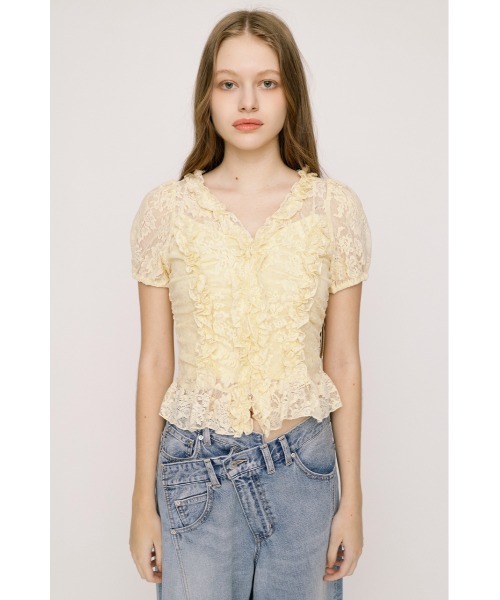 SLY(スライ)の「FRILL LACE ZIP UP TOPS フリルレースジップアップトップス 夏服(シャツ/ブラウス・レディース・ブラウン/ライトグリーン/ブラック/アイボリー・FREE)」の10枚目の写真