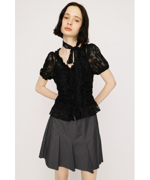 SLY(スライ)の「FRILL LACE ZIP UP TOPS フリルレースジップアップトップス 夏服(シャツ/ブラウス・レディース・ブラウン/ライトグリーン/ブラック/アイボリー・FREE)」の14枚目の写真