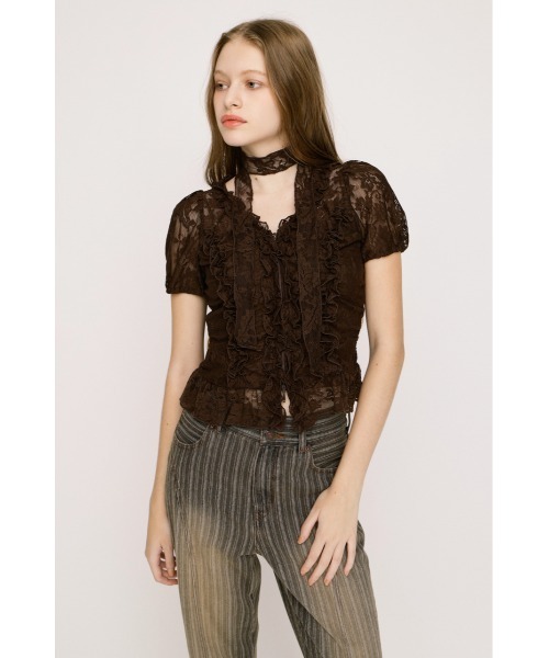 SLY(スライ)の「FRILL LACE ZIP UP TOPS フリルレースジップアップトップス 夏服(シャツ/ブラウス・レディース・ブラウン/ライトグリーン/ブラック/アイボリー・FREE)」の18枚目の写真
