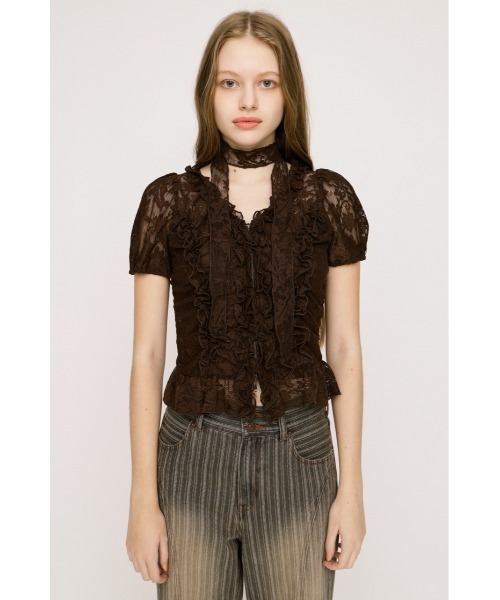 SLY(スライ)の「FRILL LACE ZIP UP TOPS フリルレースジップアップトップス 夏服(シャツ/ブラウス・レディース・ブラウン/ライトグリーン/ブラック/アイボリー・FREE)」の19枚目の写真