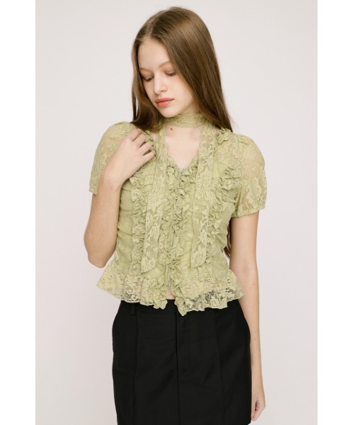 SLY(スライ)の「FRILL LACE ZIP UP TOPS フリルレースジップアップトップス 夏服(シャツ/ブラウス・レディース・ブラウン/ライトグリーン/ブラック/アイボリー・FREE)」の20枚目の写真