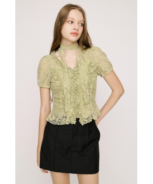 SLY(スライ)の「FRILL LACE ZIP UP TOPS フリルレースジップアップトップス 夏服(シャツ/ブラウス・レディース・ブラウン/ライトグリーン/ブラック/アイボリー・FREE)」の22枚目の写真