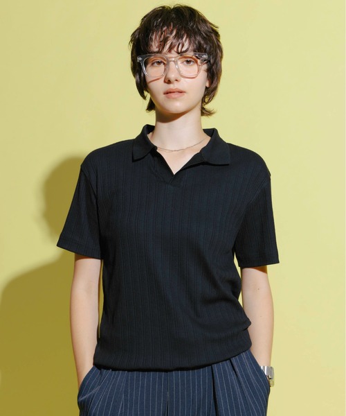Zooodle(ズードル)の「Rib Skipper Polo Shirt - リブスキッパーポロシャツ -(ポロシャツ・メンズ・ブラウン/ブラック・MEDIUM/LARGE)」の2枚目の写真