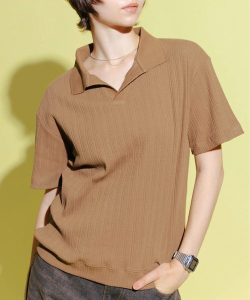 Zooodle(ズードル)の「Rib Skipper Polo Shirt - リブスキッパーポロシャツ -(ポロシャツ・メンズ・ブラウン/ブラック・MEDIUM/LARGE)」の4枚目の写真