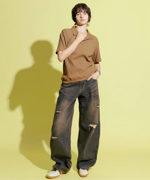 Zooodle(ズードル)の「Rib Skipper Polo Shirt - リブスキッパーポロシャツ -(ポロシャツ・メンズ・ブラウン/ブラック・MEDIUM/LARGE)」の5枚目の写真