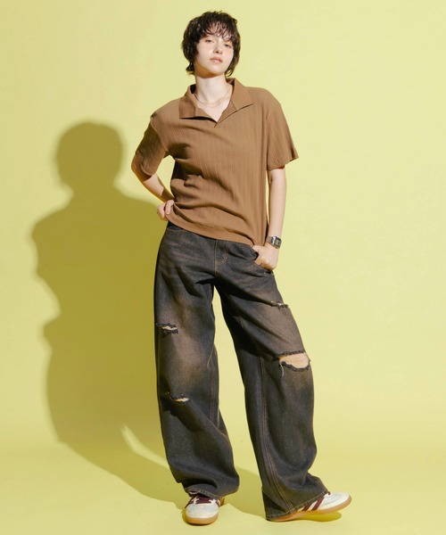 Zooodle(ズードル)の「Rib Skipper Polo Shirt - リブスキッパーポロシャツ -(ポロシャツ・メンズ・ブラウン/ブラック・MEDIUM/LARGE)」の7枚目の写真