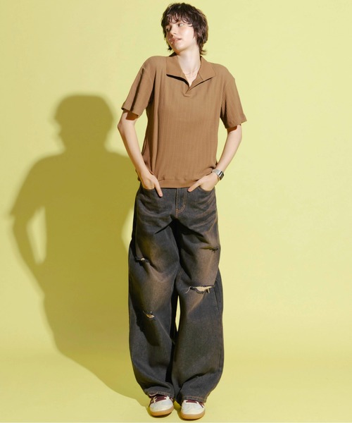 Zooodle(ズードル)の「Rib Skipper Polo Shirt - リブスキッパーポロシャツ -(ポロシャツ・メンズ・ブラウン/ブラック・MEDIUM/LARGE)」の8枚目の写真