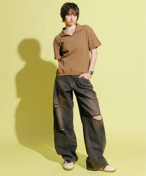 Zooodle(ズードル)の「Rib Skipper Polo Shirt - リブスキッパーポロシャツ -(ポロシャツ・メンズ・ブラウン/ブラック・MEDIUM/LARGE)」の9枚目の写真