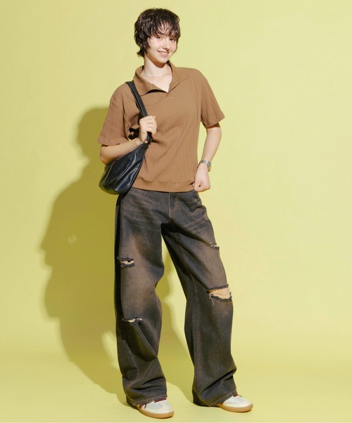 Zooodle(ズードル)の「Rib Skipper Polo Shirt - リブスキッパーポロシャツ -(ポロシャツ・メンズ・ブラウン/ブラック・MEDIUM/LARGE)」の10枚目の写真