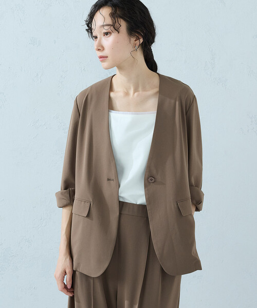 COMME CA ISM(コムサイズム)の「【UVカット・吸水速乾・接触冷感】kireri ドライヴィンテージ ノーカラージャケット/セットアップ対応(ノーカラージャケット・レディース・ネイビー/ブラウン・LARGE/MEDIUM)」の7枚目の写真
