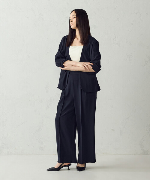 COMME CA ISM(コムサイズム)の「【UVカット・吸水速乾・接触冷感】kireri ドライヴィンテージ ノーカラージャケット/セットアップ対応(ノーカラージャケット・レディース・ネイビー/ブラウン・LARGE/MEDIUM)」の4枚目の写真
