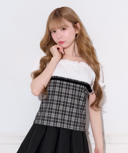 apres jour(アプレジュール)の「ドッキングパフスリーブブラウス(シャツ/ブラウス・レディース・ブラック/ブラウン系その他・X-LARGE/フリー)」の1枚目の写真