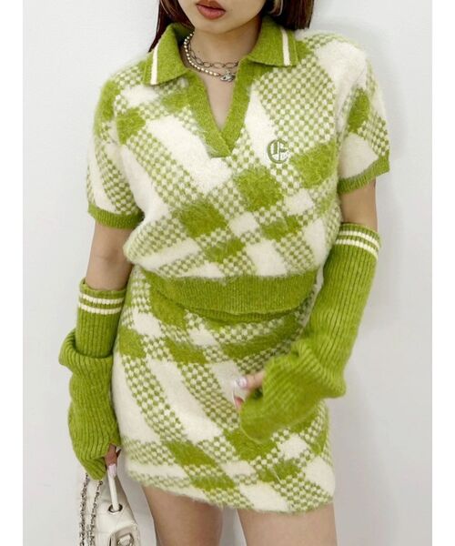 EVRIS（エヴリス）の「チェックショートニットトップス【セットアップ着用可能】　秋服（ニット/セーター・レディース・ブラック/グリーン/レッド・FREE）」の18枚目の写真