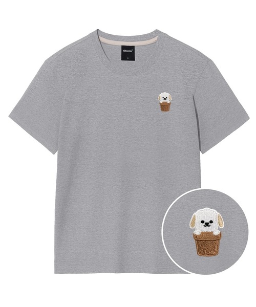 OKSTAR（オクスター）の「ハローワン刺繍半袖（Tシャツ/カットソー・レディース・ブラック/ネイビー/グレー/クリーム/ダークグレー/ホワイト/ライトベージュ/カーキ/ダークグリーン/ダークブルー/ライトグレー・2XL/3XL/4XL/X-LARGE/SMALL/MEDIUM/LARGE）」の4枚目の写真
