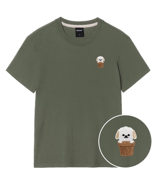 OKSTAR（オクスター）の「ハローワン刺繍半袖（Tシャツ/カットソー・レディース・ブラック/ネイビー/グレー/クリーム/ダークグレー/ホワイト/ライトベージュ/カーキ/ダークグリーン/ダークブルー/ライトグレー・2XL/3XL/4XL/X-LARGE/SMALL/MEDIUM/LARGE）」の9枚目の写真