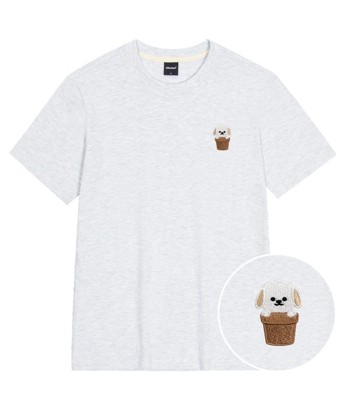 OKSTAR（オクスター）の「ハローワン刺繍半袖（Tシャツ/カットソー・レディース・ブラック/ネイビー/グレー/クリーム/ダークグレー/ホワイト/ライトベージュ/カーキ/ダークグリーン/ダークブルー/ライトグレー・2XL/3XL/4XL/X-LARGE/SMALL/MEDIUM/LARGE）」の3枚目の写真