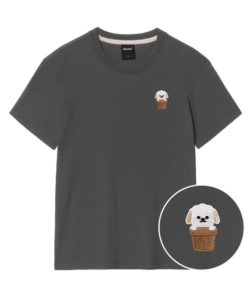 OKSTAR（オクスター）の「ハローワン刺繍半袖（Tシャツ/カットソー・レディース・ブラック/ネイビー/グレー/クリーム/ダークグレー/ホワイト/ライトベージュ/カーキ/ダークグリーン/ダークブルー/ライトグレー・2XL/3XL/4XL/X-LARGE/SMALL/MEDIUM/LARGE）」の5枚目の写真