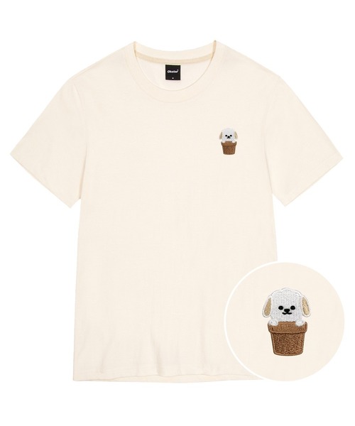 OKSTAR（オクスター）の「ハローワン刺繍半袖（Tシャツ/カットソー・レディース・ブラック/ネイビー/グレー/クリーム/ダークグレー/ホワイト/ライトベージュ/カーキ/ダークグリーン/ダークブルー/ライトグレー・2XL/3XL/4XL/X-LARGE/SMALL/MEDIUM/LARGE）」の6枚目の写真