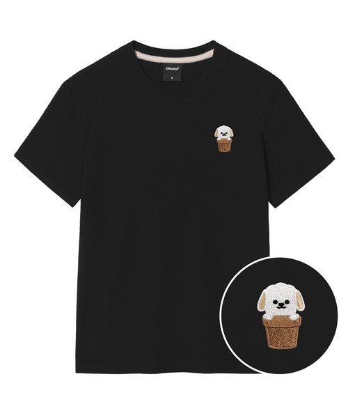 OKSTAR（オクスター）の「ハローワン刺繍半袖（Tシャツ/カットソー・レディース・ブラック/ネイビー/グレー/クリーム/ダークグレー/ホワイト/ライトベージュ/カーキ/ダークグリーン/ダークブルー/ライトグレー・2XL/3XL/4XL/X-LARGE/SMALL/MEDIUM/LARGE）」の2枚目の写真