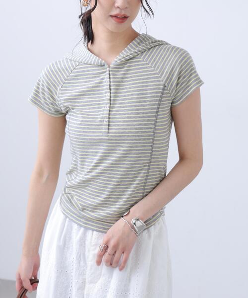 FREE'S MART(フリーズマート)の「◆スキッパー半袖カットソーフーディー(Tシャツ/カットソー・レディース・ネイビー/ホワイト/グレー系その他/グレー系その他2・FREE)」の7枚目の写真